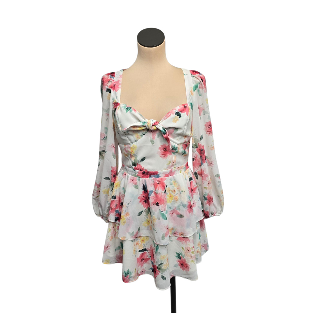 Yumi Kim Dress Womens Medium Paradise Villa Floral Long Sleeve‎ Tiered BeCoach
